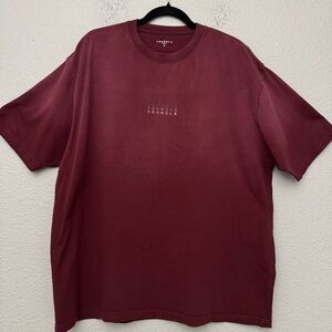 YoungLA Men's Medium Repeated Emblem Short Sleeve Tee T-Shirt Burgundy Wash